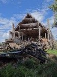 Sieraków, zruinowany szachulcowy zbór ewangelicki.