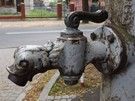 Węgrów. Stara pompa uliczna stojąca przed klasztorem.