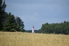 Widoczna wieża kościoła w Rozedrance.